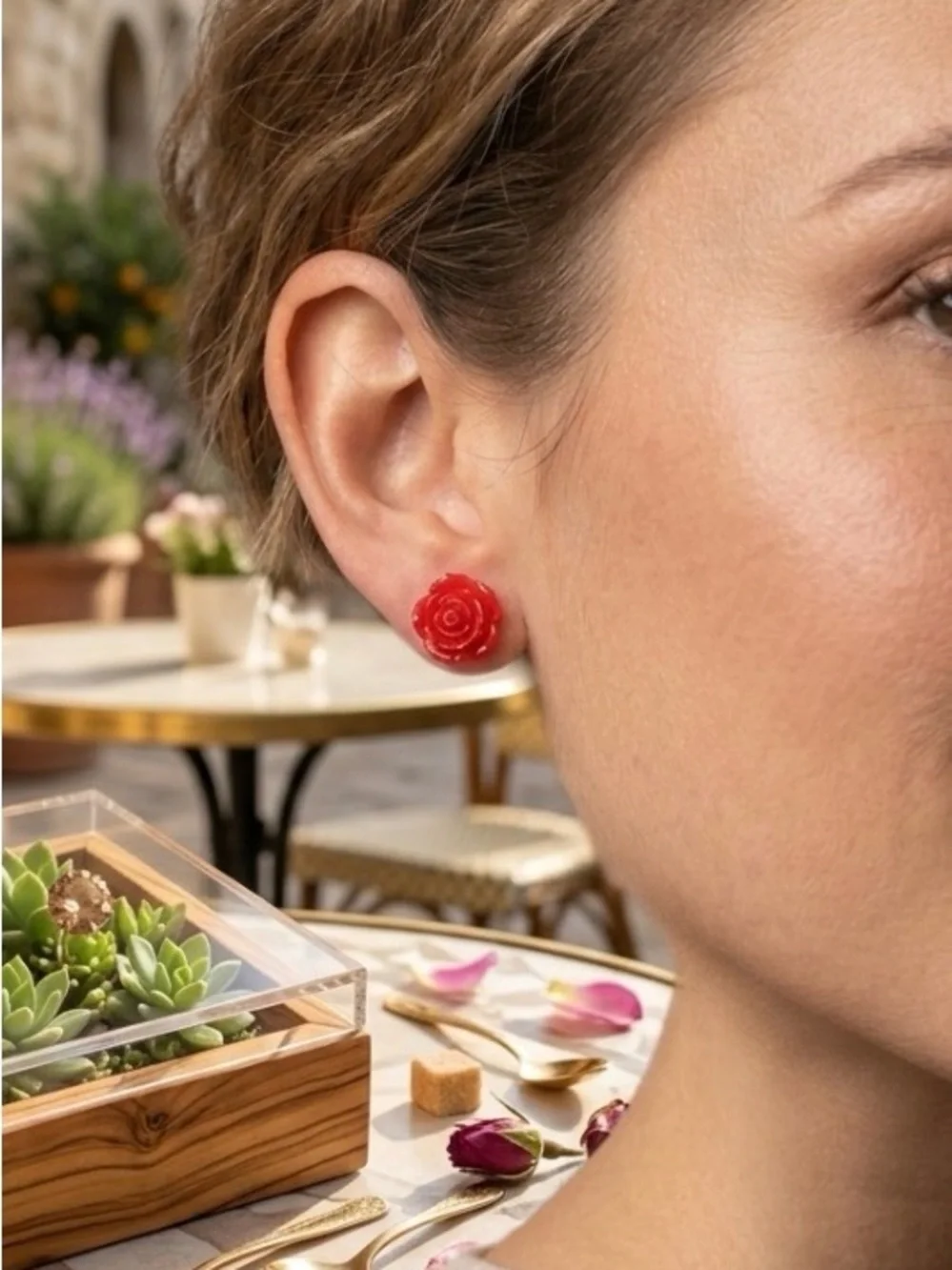 Handcrafted Red Rose Stud Earrings - Women Jewelry Earrings